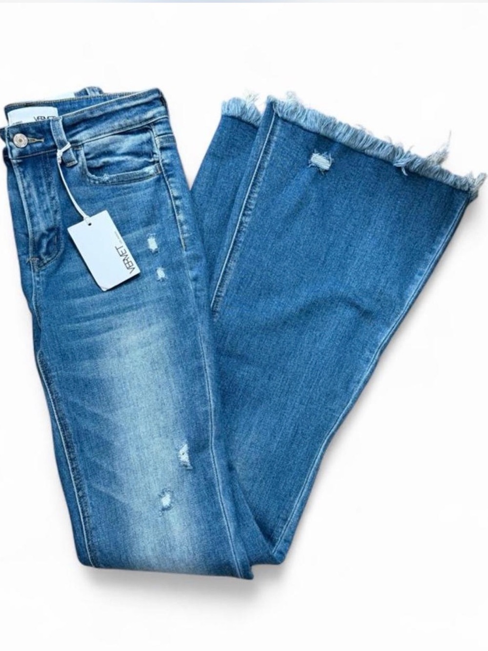 New Vervet High-Rise Blue Distressed Flare Jeans - Picture 8 of 8